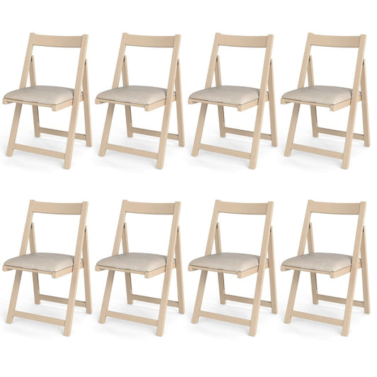 Foldable Dining Chair Set of 8 with Padded Seat and Curved Backrest-Beige