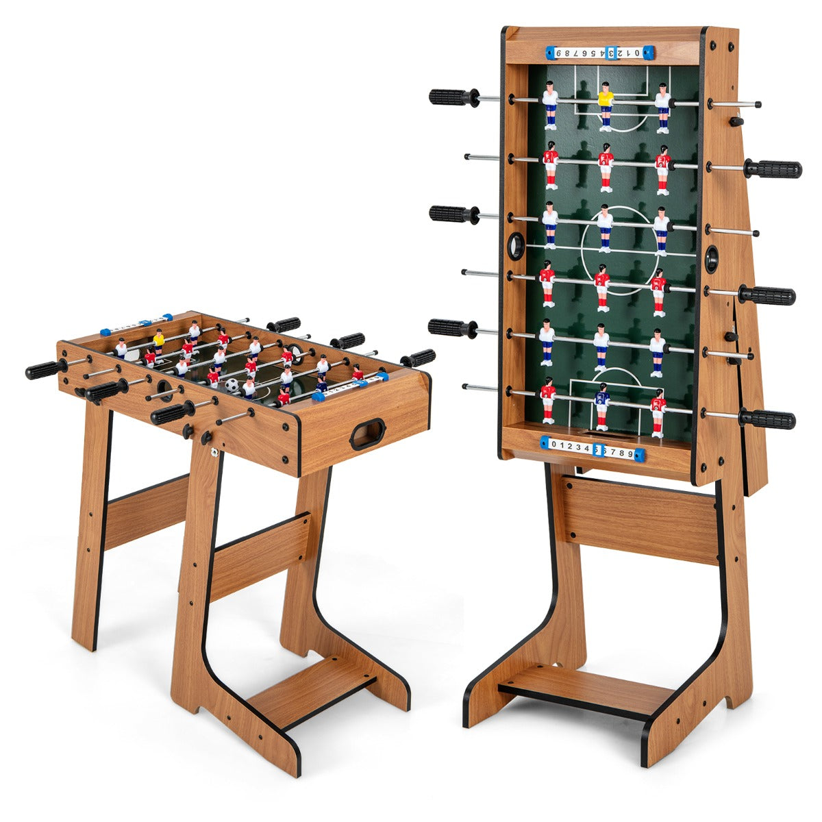 Space Saving Table Football with Durable Handle and 2 Footballs for Adult and Child-Brown