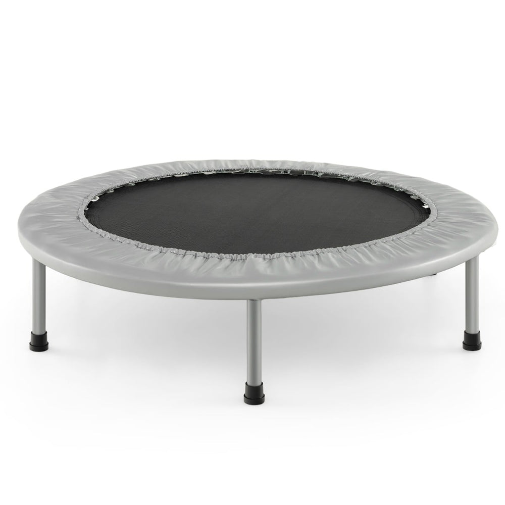 Foldable Mini Trampoline with Springs and Padded Cover-Grey