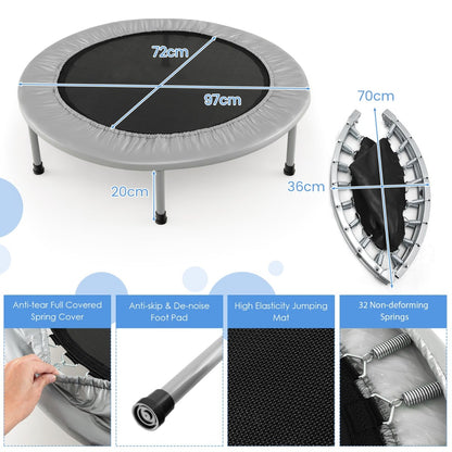 Foldable Mini Trampoline with Springs and Padded Cover-Grey