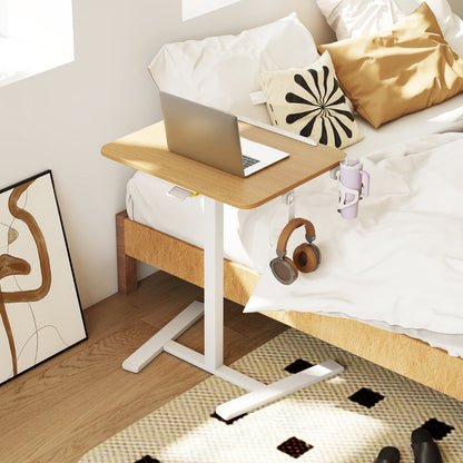Foldable Mobile Standing Desk Rolling Laptop Desk with 90° Tiltable Tabletop-Natural