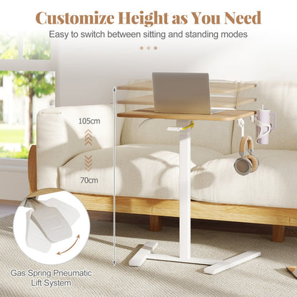 Foldable Mobile Standing Desk Rolling Laptop Desk with 90° Tiltable Tabletop-Natural