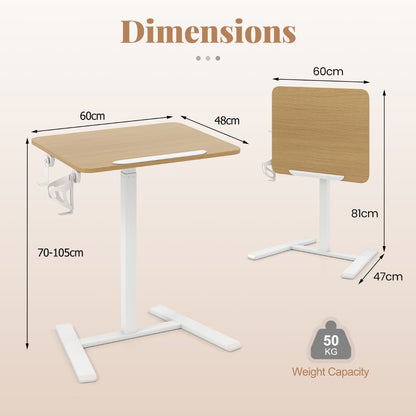 Foldable Mobile Standing Desk Rolling Laptop Desk with 90° Tiltable Tabletop-Natural