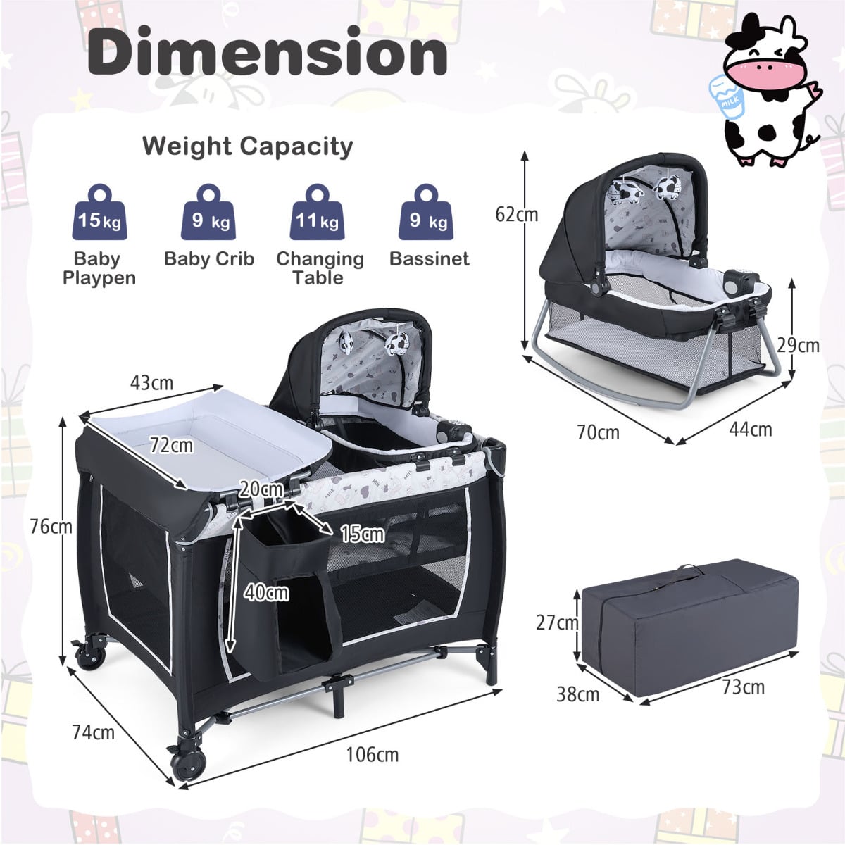 Foldable Pack and Play Portable Baby Playard with Rocking Bassinet and Diaper Changing Table-Beige