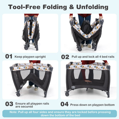 Foldable Pack and Play Portable Baby Playard with Rocking Bassinet and Diaper Changing Table-Blue