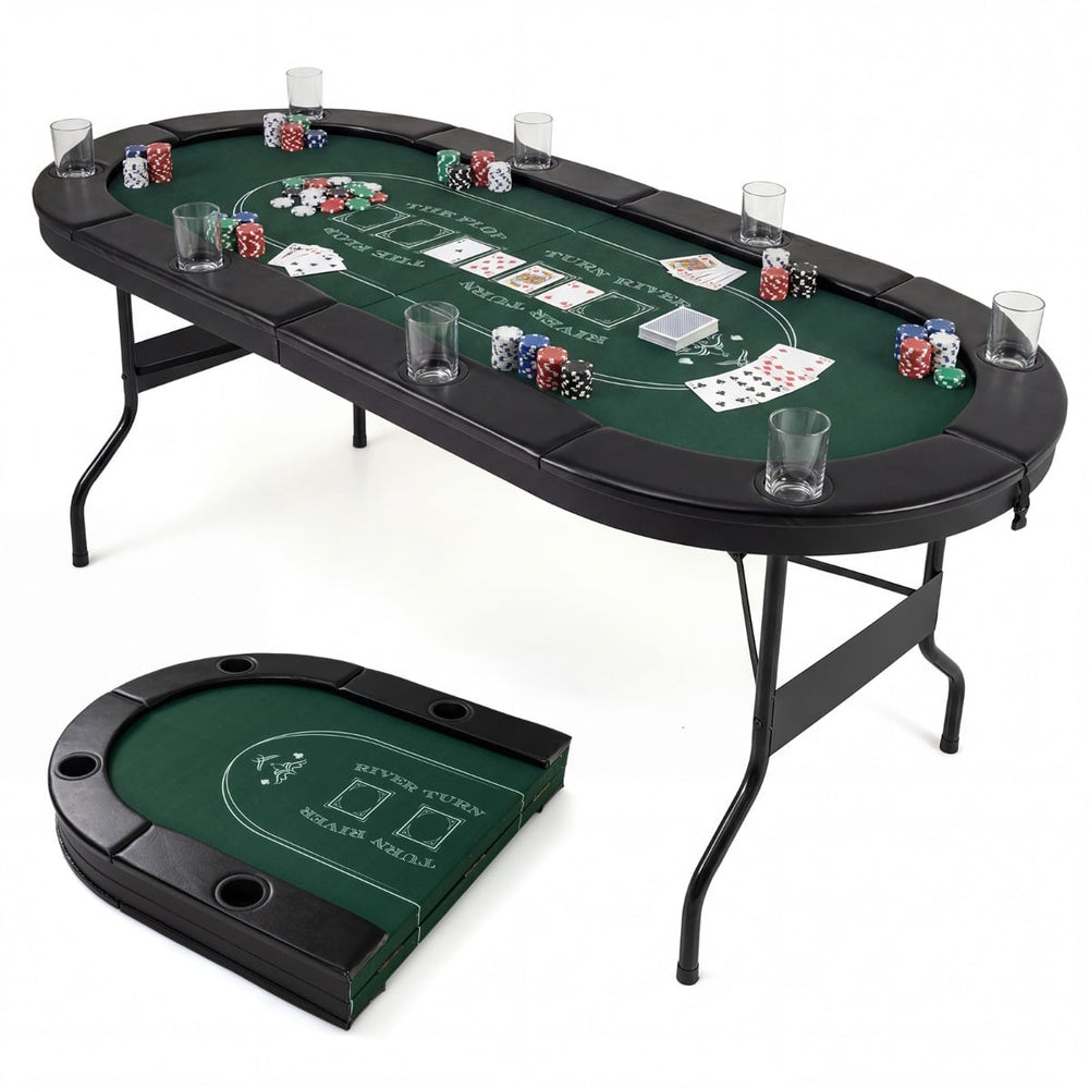 Foldable Poker Table 8 Player 182CM Oval No Assembly Required-Green