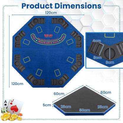 120CM 8-Player Foldable Poker Table Top with Carrying Bag-Blue
