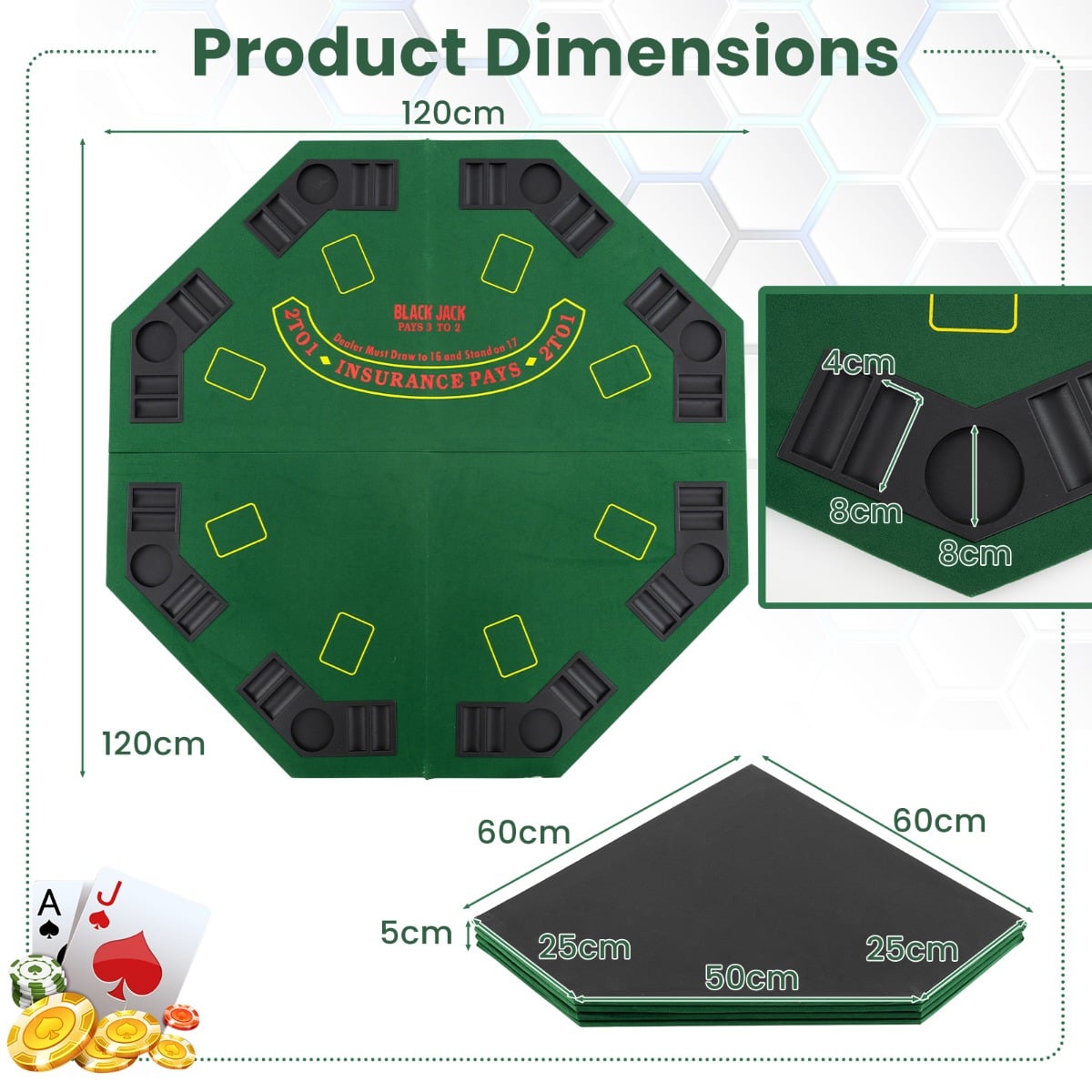 120CM 8-Player Foldable Poker Table Top with Carrying Bag-Green