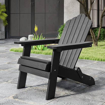 Folding Adirondack Chair with Wide Armrests and Inclined Backrest-Black