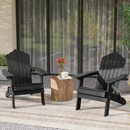 Folding Adirondack Chair with Wide Armrests and Inclined Backrest-Black
