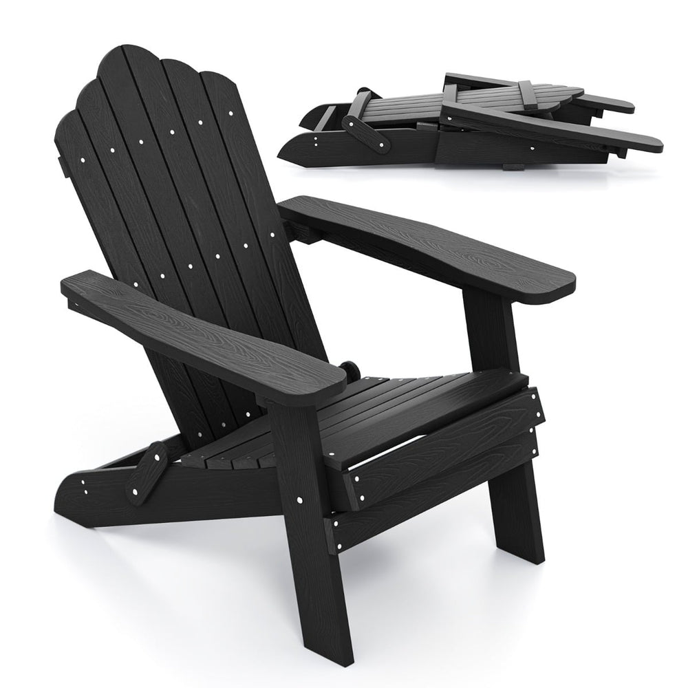 Folding Adirondack Chair with Wide Armrests and Inclined Backrest-Black