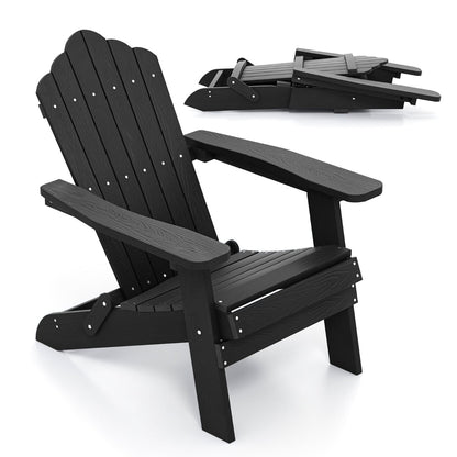 Folding Adirondack Chair with Wide Armrests and Inclined Backrest-Black