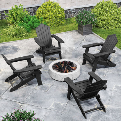 Folding Adirondack Chair with Wide Armrests and Inclined Backrest-Black