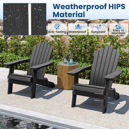 Folding Adirondack Chair with Wide Armrests and Inclined Backrest-Black