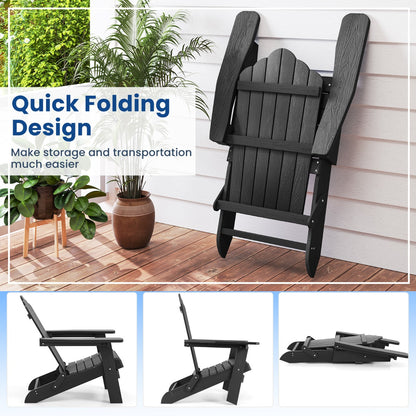 Folding Adirondack Chair with Wide Armrests and Inclined Backrest-Black