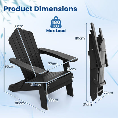 Folding Adirondack Chair with Wide Armrests and Inclined Backrest-Black