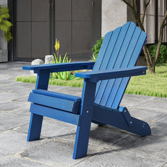 Folding Adirondack Chair with Wide Armrests and Inclined Backrest-Navy