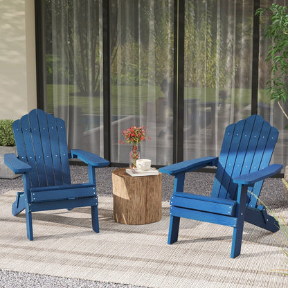 Folding Adirondack Chair with Wide Armrests and Inclined Backrest-Navy