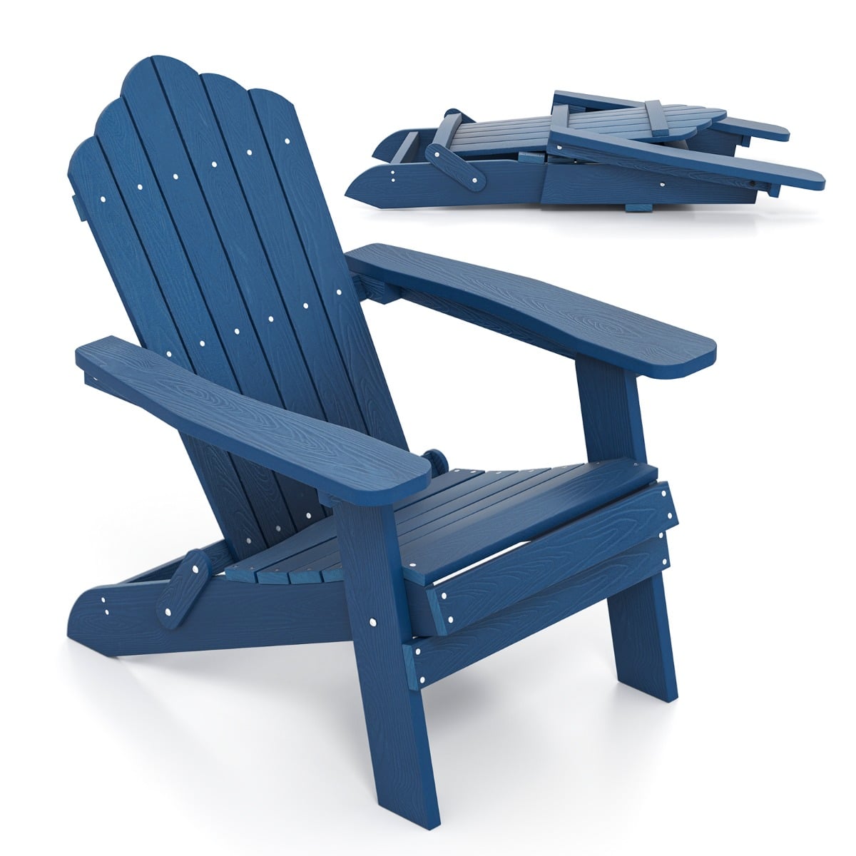 Folding Adirondack Chair with Wide Armrests and Inclined Backrest-Navy