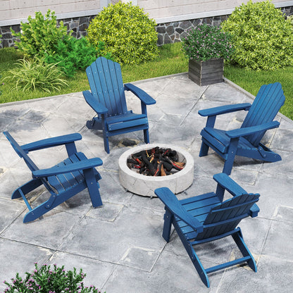Folding Adirondack Chair with Wide Armrests and Inclined Backrest-Navy