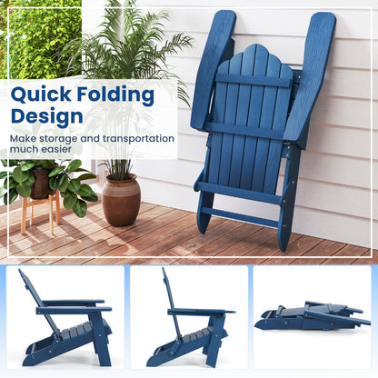 Folding Adirondack Chair with Wide Armrests and Inclined Backrest-Navy