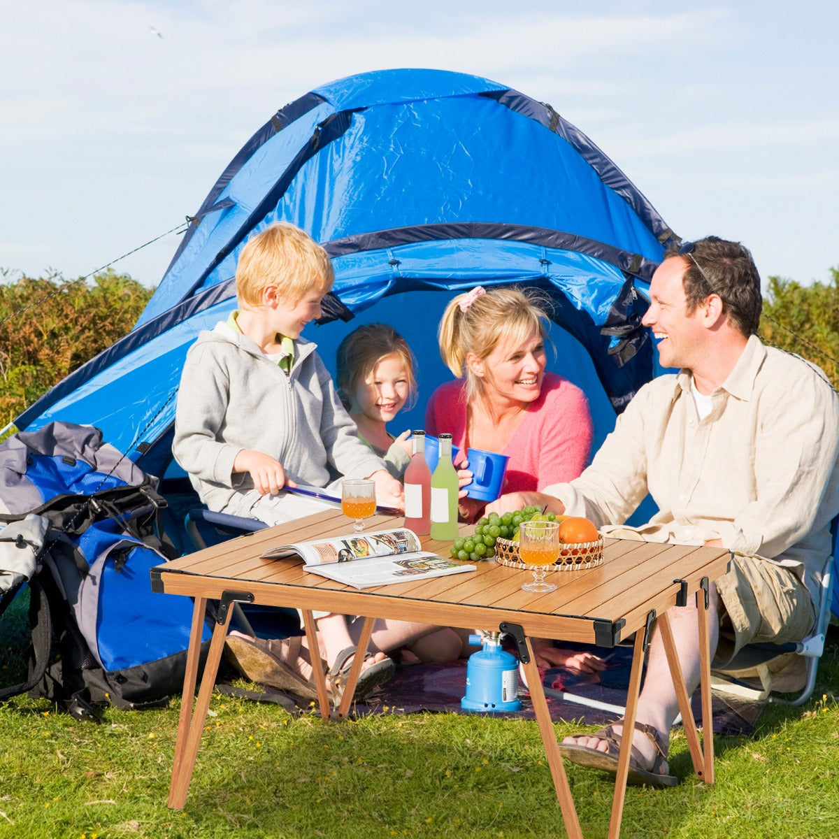Folding Camping Table with Storage Bag and Waterproof Desktop-Brown