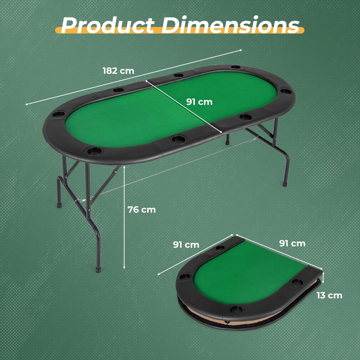 Folding Cardboard Game Table with 8 Cup Holders and Comfy Armrests-Green