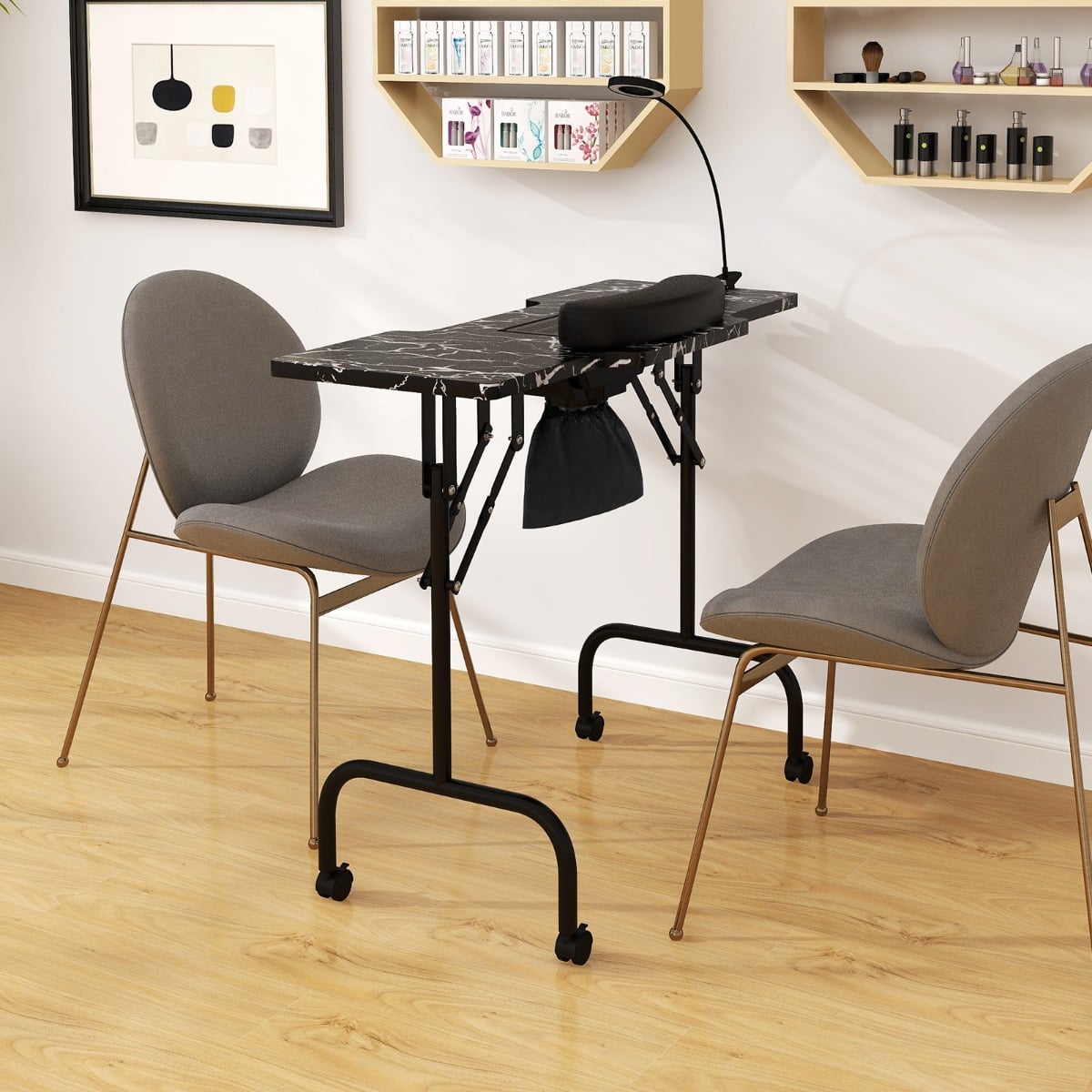 Portable Folding Manicure Nail Table with Electric Dust Collector-Black