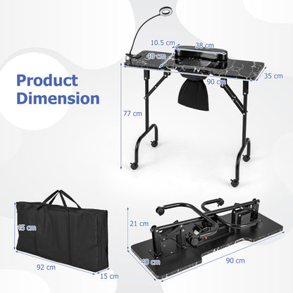 Portable Folding Manicure Nail Table with Electric Dust Collector-Black