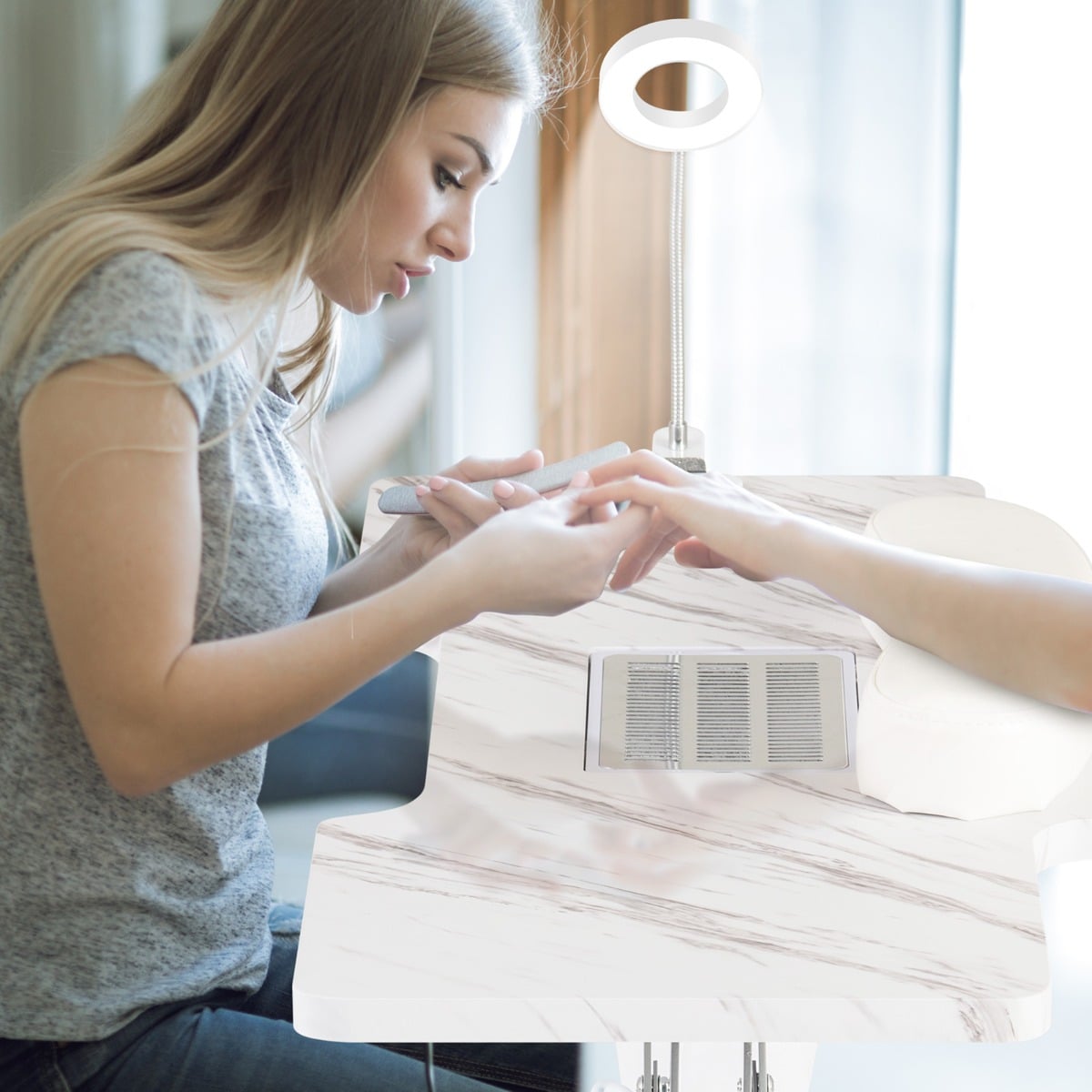 Portable Folding Manicure Nail Table with Electric Dust Collector-White