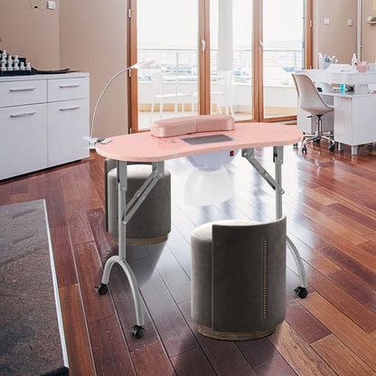 Folding Manicure Nail Table with Electric Dust Collector-Pink