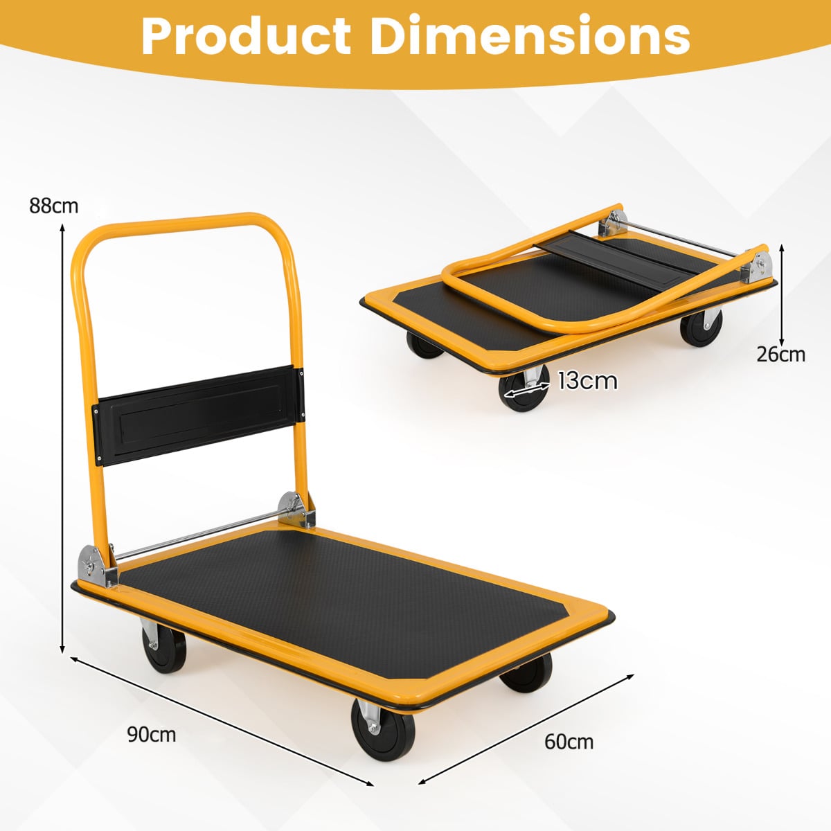Folding Platform Trolley with Swivel Wheels-Yellow & Black