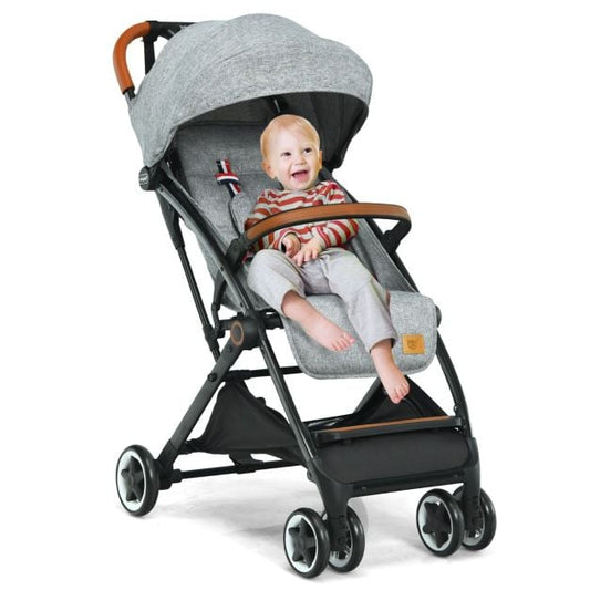Folding Pushchair with Adjustable Backrest and Footrest-Grey