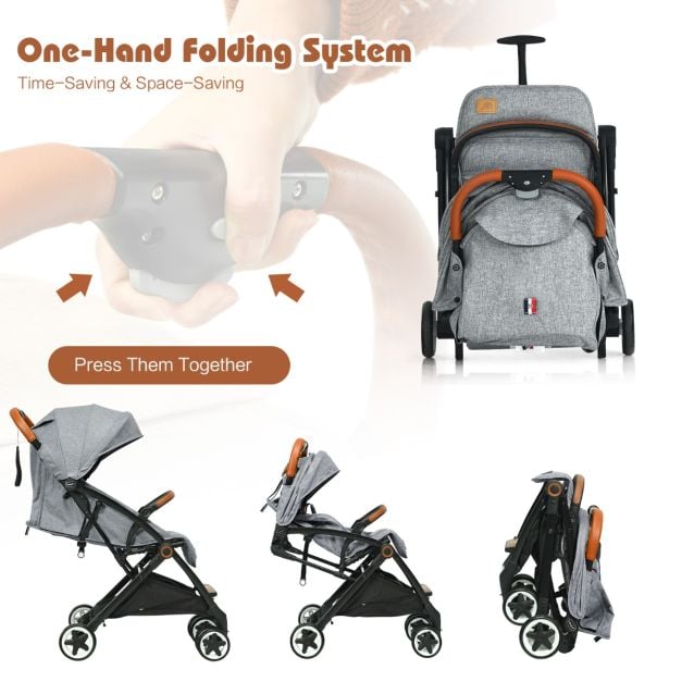 Folding Pushchair with Adjustable Backrest and Footrest-Grey