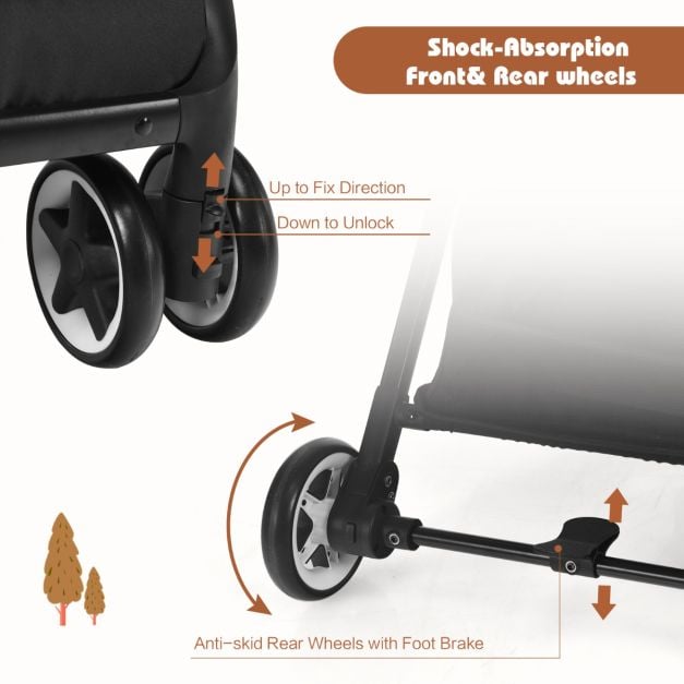 Folding Pushchair with Adjustable Backrest and Footrest-Grey