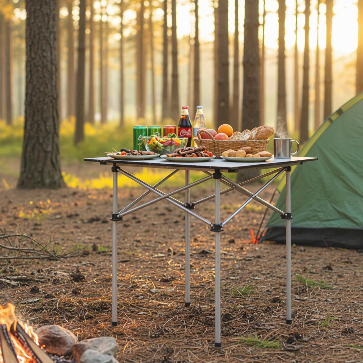 Folding Roll-up Aluminium Camping Table for 4-Silver