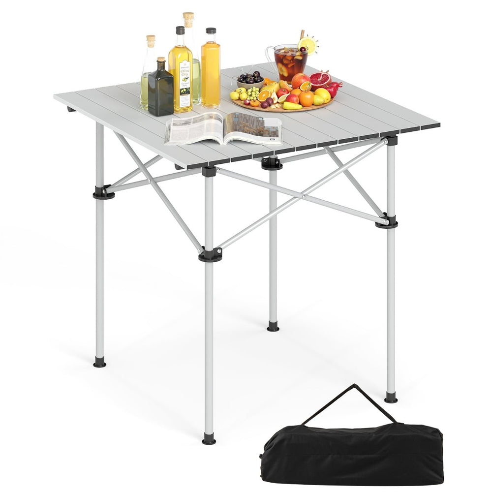 Folding Roll-up Aluminium Camping Table for 4-Silver