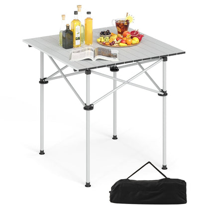 Folding Roll-up Aluminium Camping Table for 4-Silver