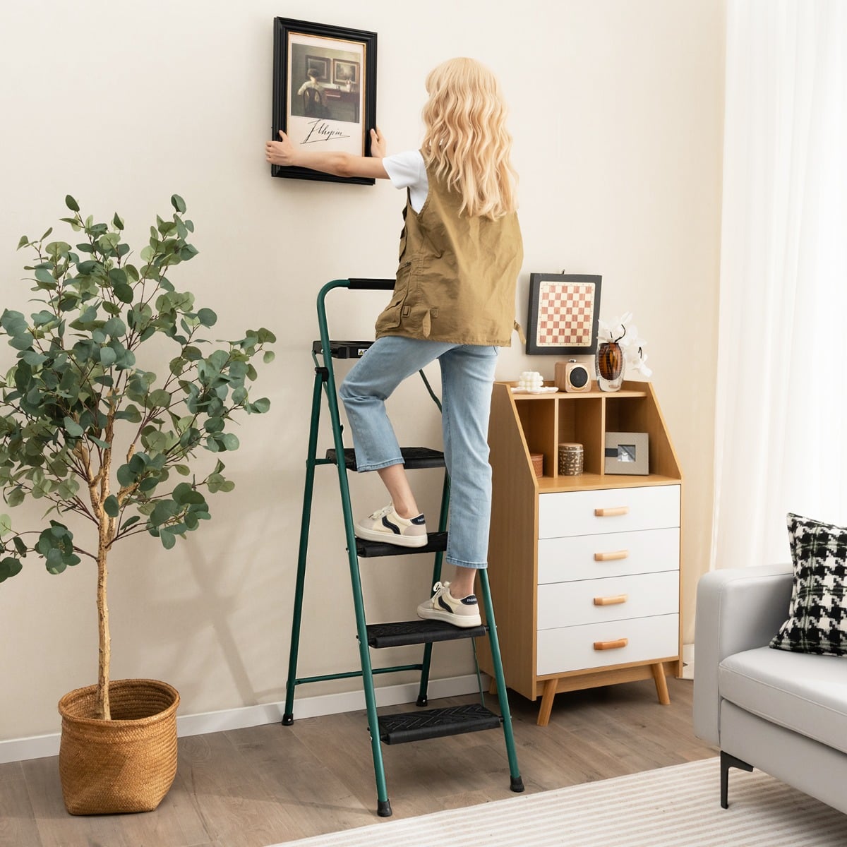 Folding Step Ladder 4-Step Ladder-Black