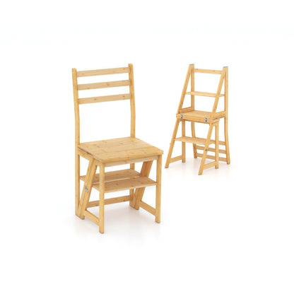 Convertible Step Stool and Chair with Safety Locks for Adults-Natural