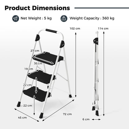 Folding Step Stool with Cushioned Handrail and Wide Anti-Slip Pedal-Black