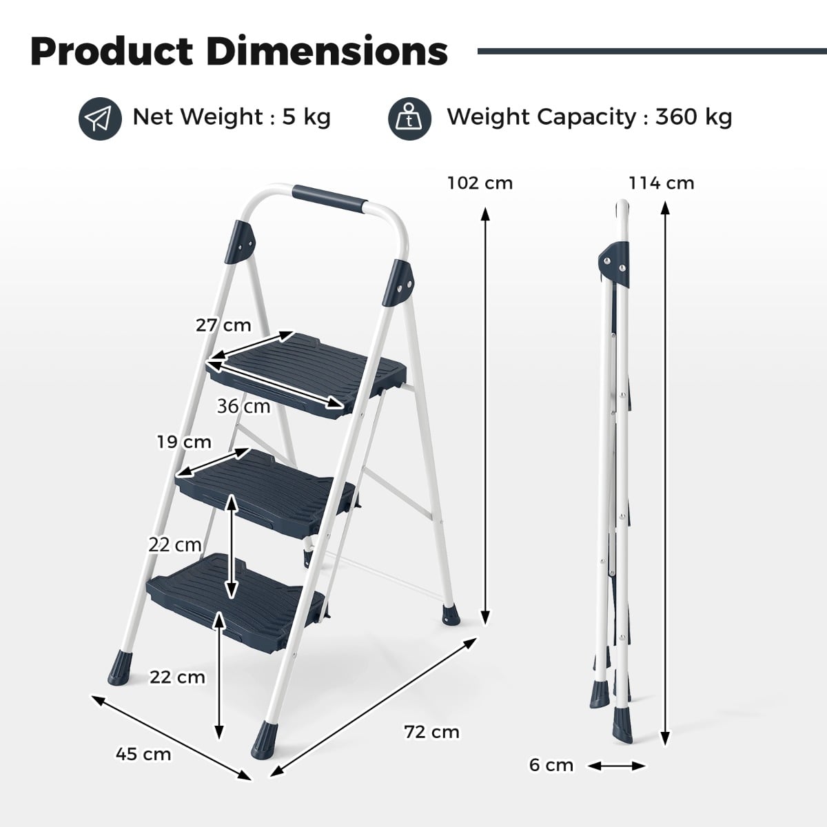 Folding Step Stool with Cushioned Handrail and Wide Anti-Slip Pedal-Blue