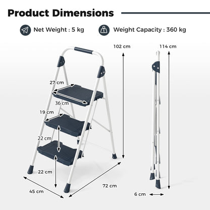 Folding Step Stool with Cushioned Handrail and Wide Anti-Slip Pedal-Blue