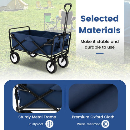 eavy Duty Camping Garden Cart with Adjustable Handle and Drink Holders-Navy