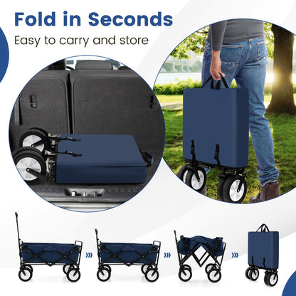 eavy Duty Camping Garden Cart with Adjustable Handle and Drink Holders-Navy