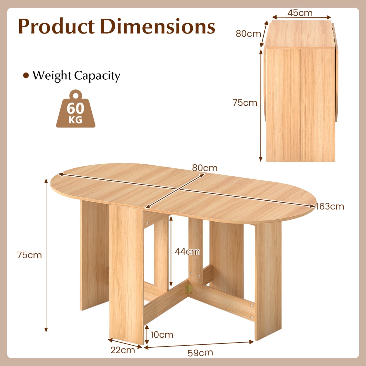 Folding Wooden Multifunctional Dining Table-Natural