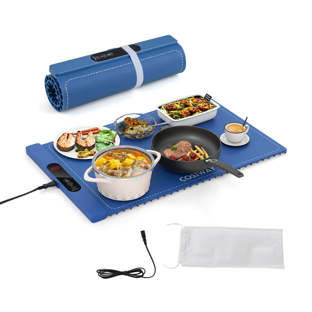 Food Warming Mat Rollable and Portable Electric Warming Tray with Fasting Heating-Blue