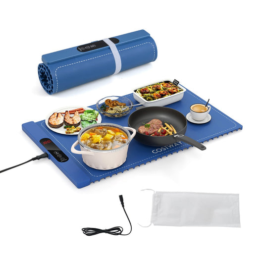 Food Warming Mat Rollable and Portable Electric Warming Tray with Fasting Heating-Blue