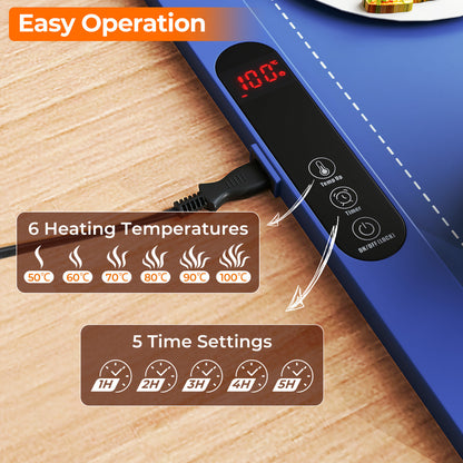 Food Warming Mat Rollable and Portable Electric Warming Tray with Fasting Heating-Blue