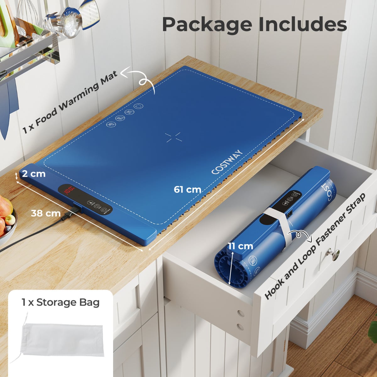 Food Warming Mat Rollable and Portable Electric Warming Tray with Fasting Heating-Blue